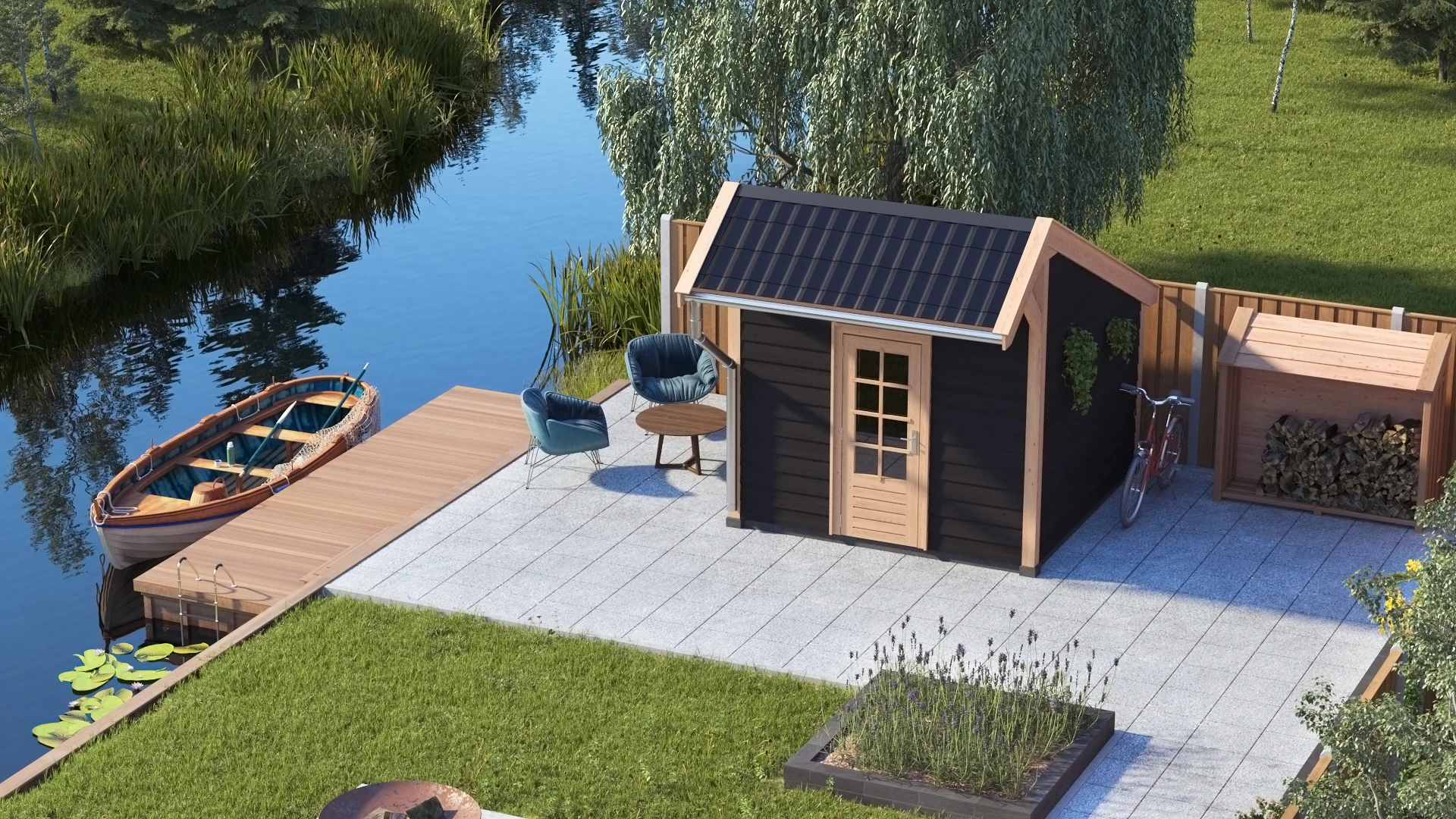 Douglas kapschuur, 300 x 300, met schuur en achterwand, Westwood Comfort - Afbeelding 2